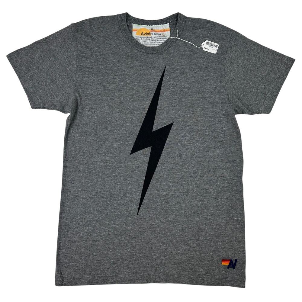 Aviator Nation Heather Grey Black Lightning Bolt Tee Men's Sz M